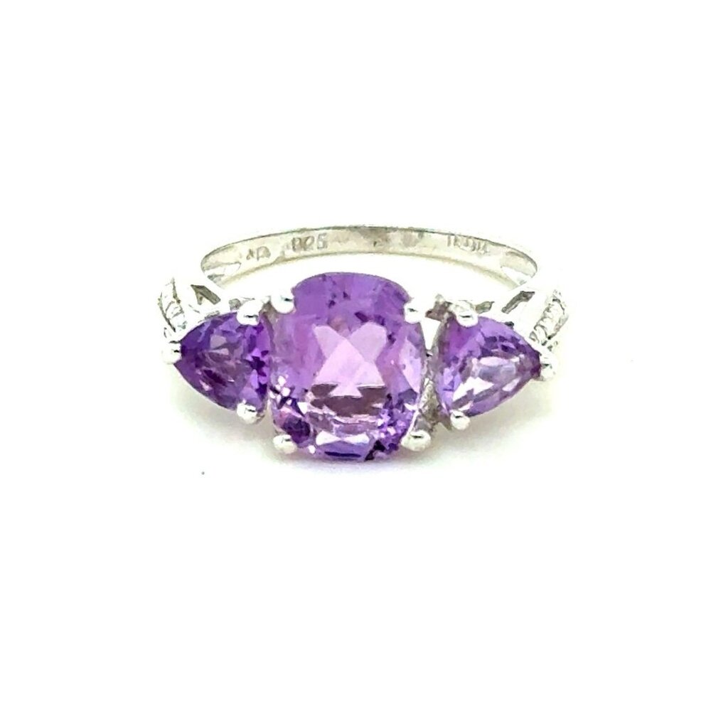 925 Silver 3-Amethysts Ring - image 2